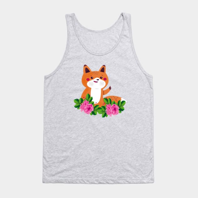 Cute Fox Animals Flower Tank Top by JeffDesign